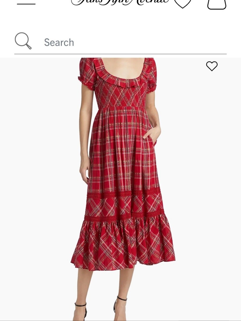 LoveShackFancy LondonTartan Gerania Red Plaid Smocked Midi Dress Sz S NWT - Picture 3 of 15